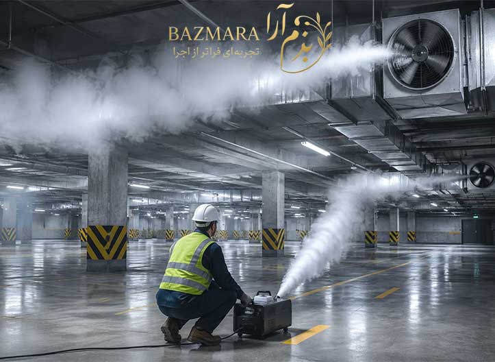 تست اگزاست پارکینگ با استفاده از دستگاه دودزا 8 تست اگزاست پارکینگ با استفاده از دستگاه دودزا